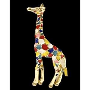 Fashion Jewelry Pin/Brooch Gold Toned Giraffe Enameled Multi-Colored New